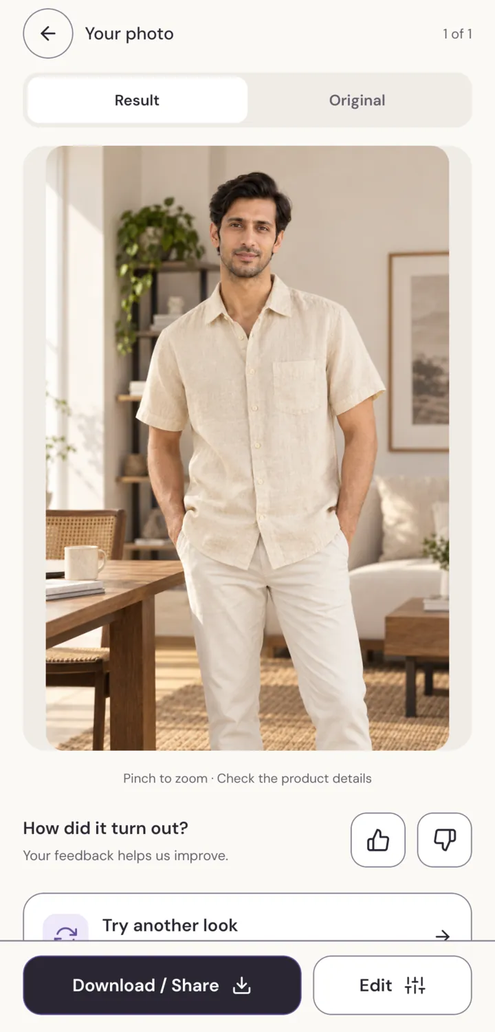 Result screen with a model wearing the shirt